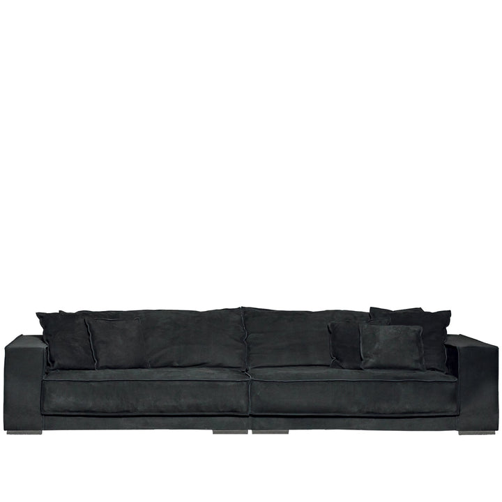 Minimalist suede fabric 4 seater sofa budapest in white background.