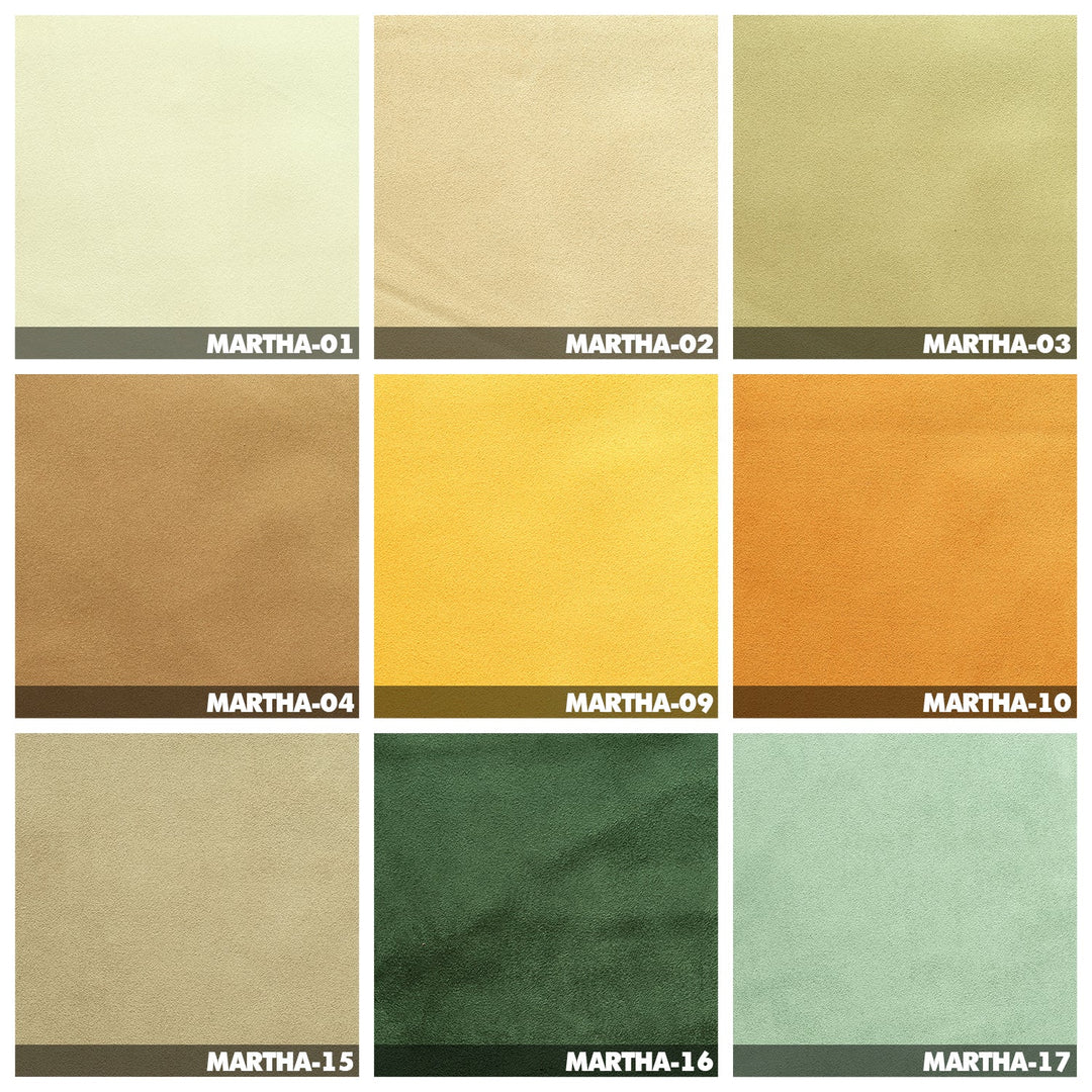 Minimalist suede fabric 4 seater sofa milano color swatches.