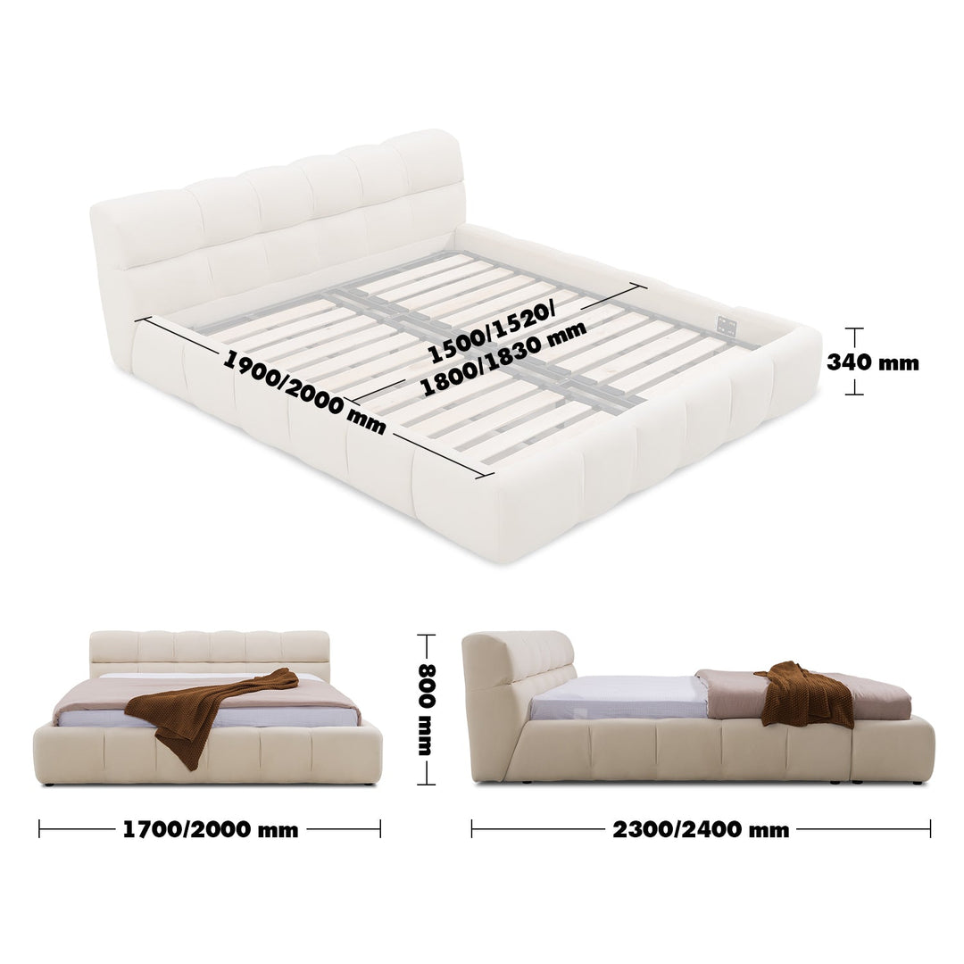 Minimalist suede fabric bed tufty size charts.