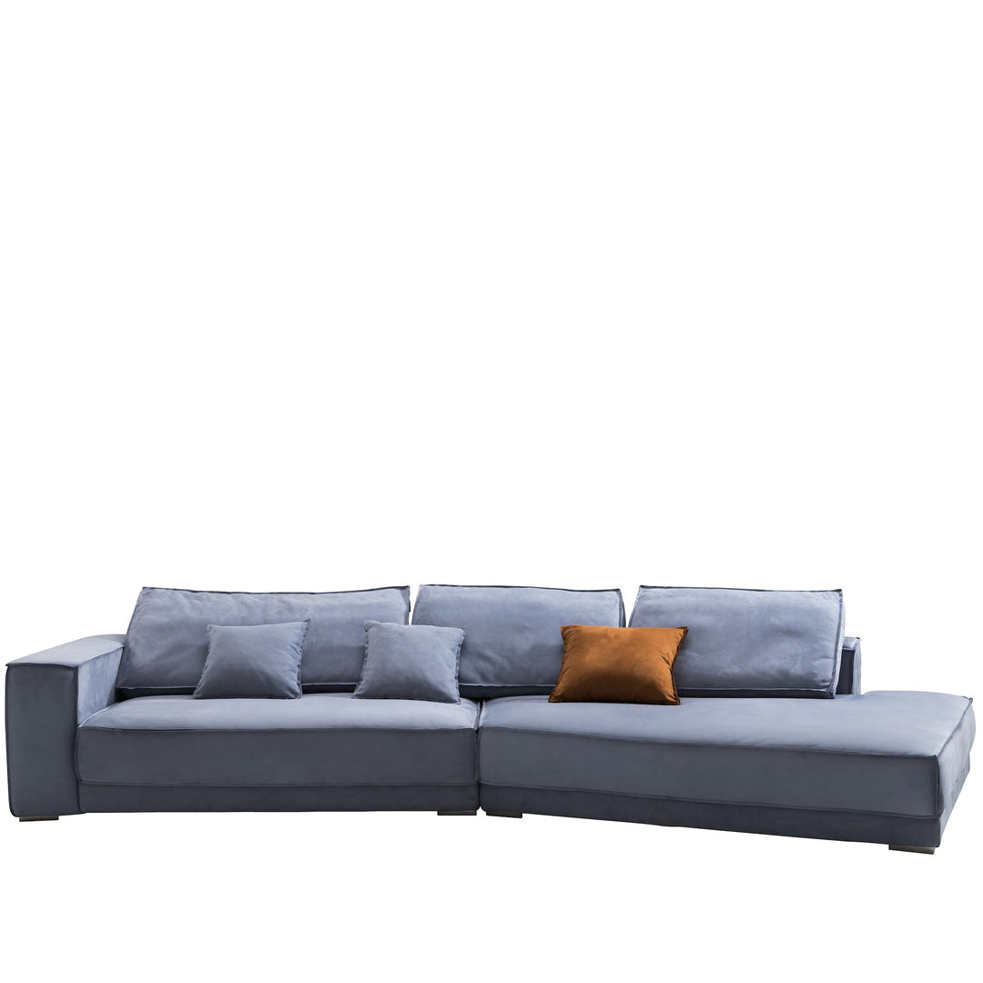 Minimalist suede fabric l shape sectional sofa budapest 4+l in white background.