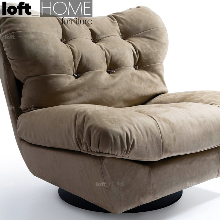 Minimalist suede fabric revolving 1 seater sofa milano in panoramic view.