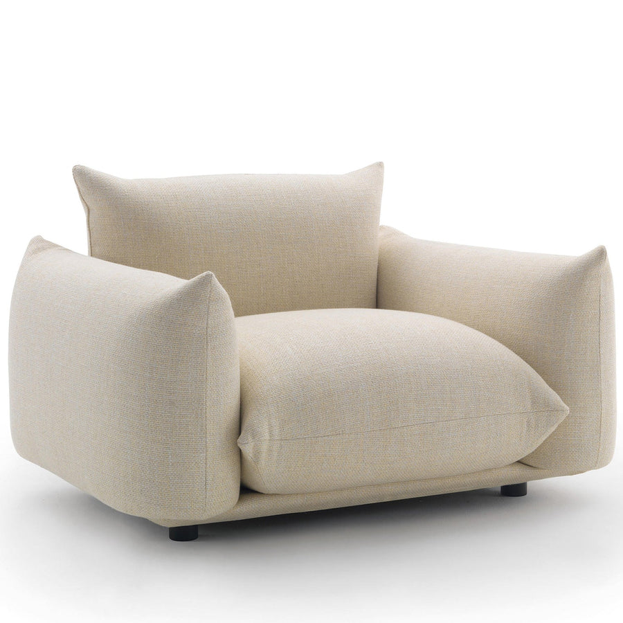Minimalist teddy fabric 1 seater sofa marenco in white background.