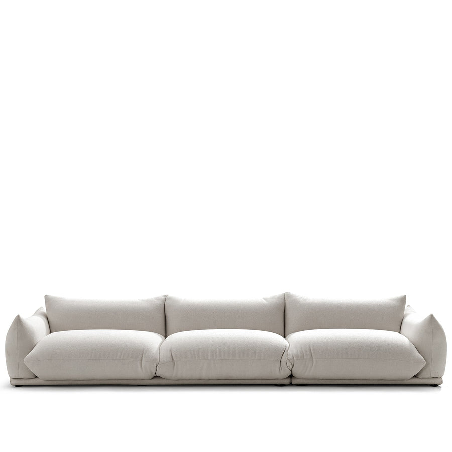 Minimalist teddy fabric 4 seater sofa marenco in white background.