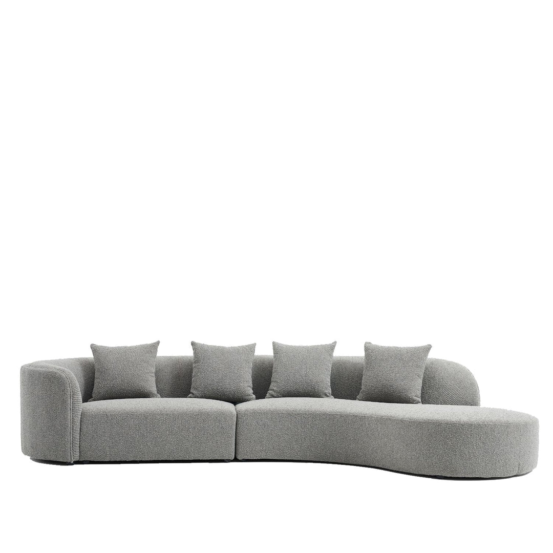Minimalist teddy fabric l shape sectional sofa pierre 4+l in white background.