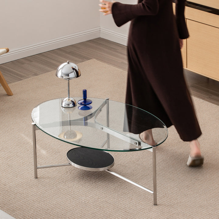 Minimalist tempered glass coffee table iceland in close up details.
