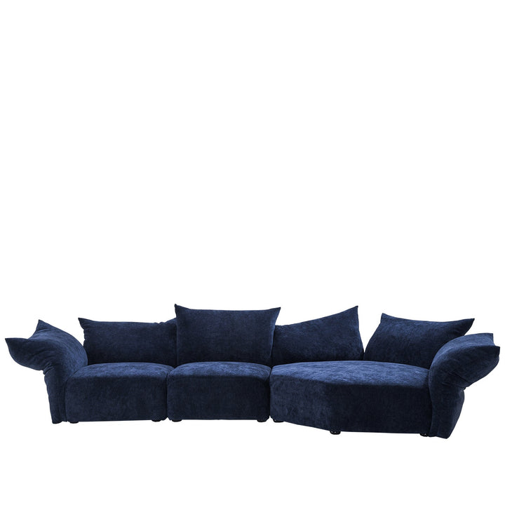 Minimalist velvet fabric l shape sectional sofa flower 2+l in white background.