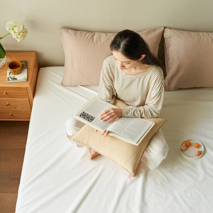 Minimalist water proof fabric bed sheet pure color swatches.