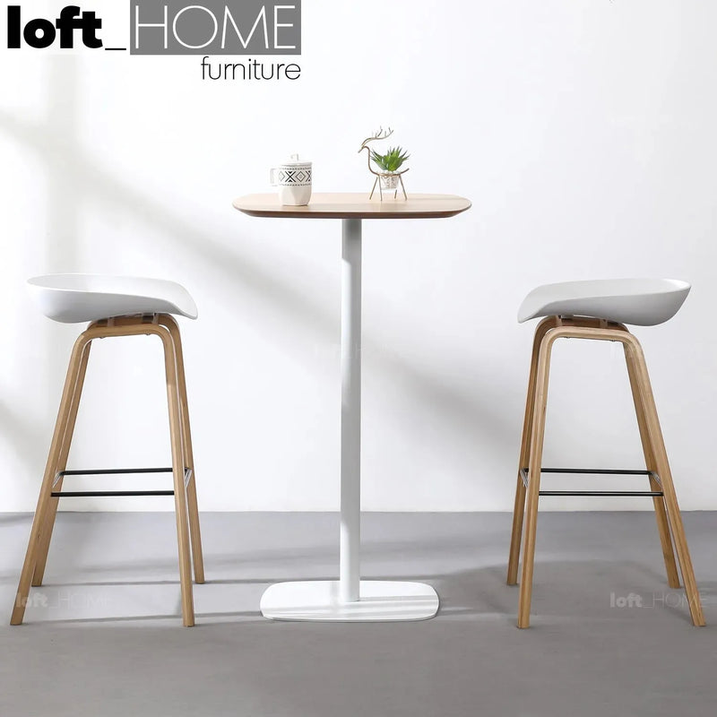 Minimalist wood bar table fane with context.