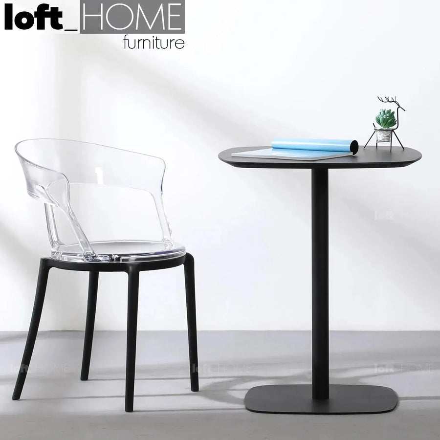 Minimalist wood dining table fane in still life.