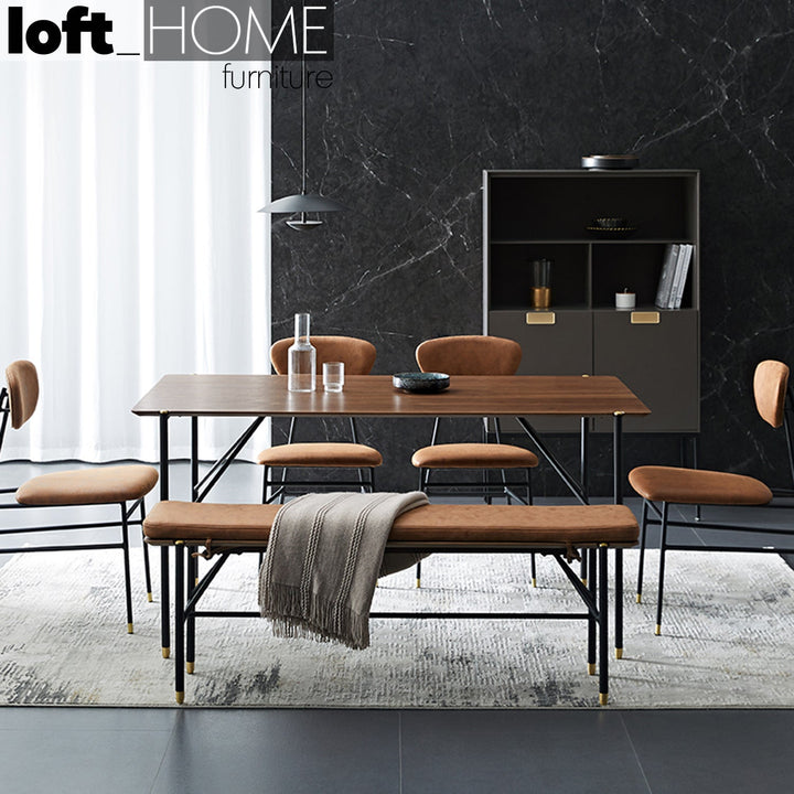 Minimalist wood dining table light luxury conceptual design.