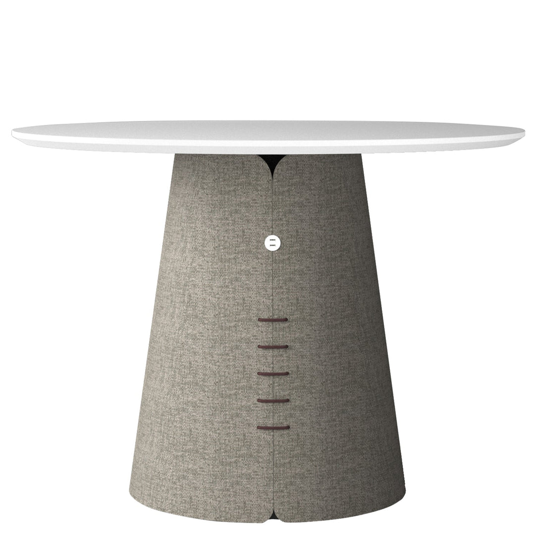 Minimalist wood round dining table collar in details.