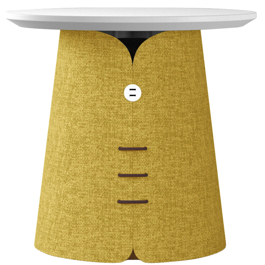Minimalist wood side table collar in white background.