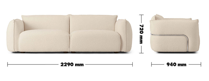 Modern boucle 3 seater sofa dion size charts.