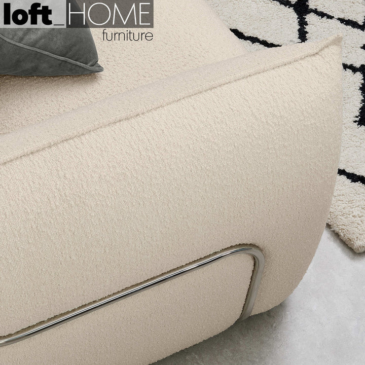 Modern boucle 3 seater sofa dion in close up details.