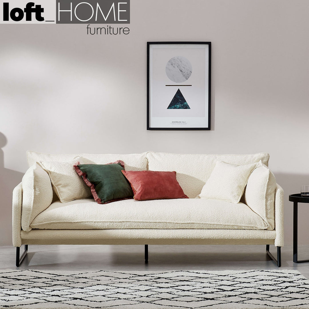 Modern boucle 3 seater sofa malini primary product view.