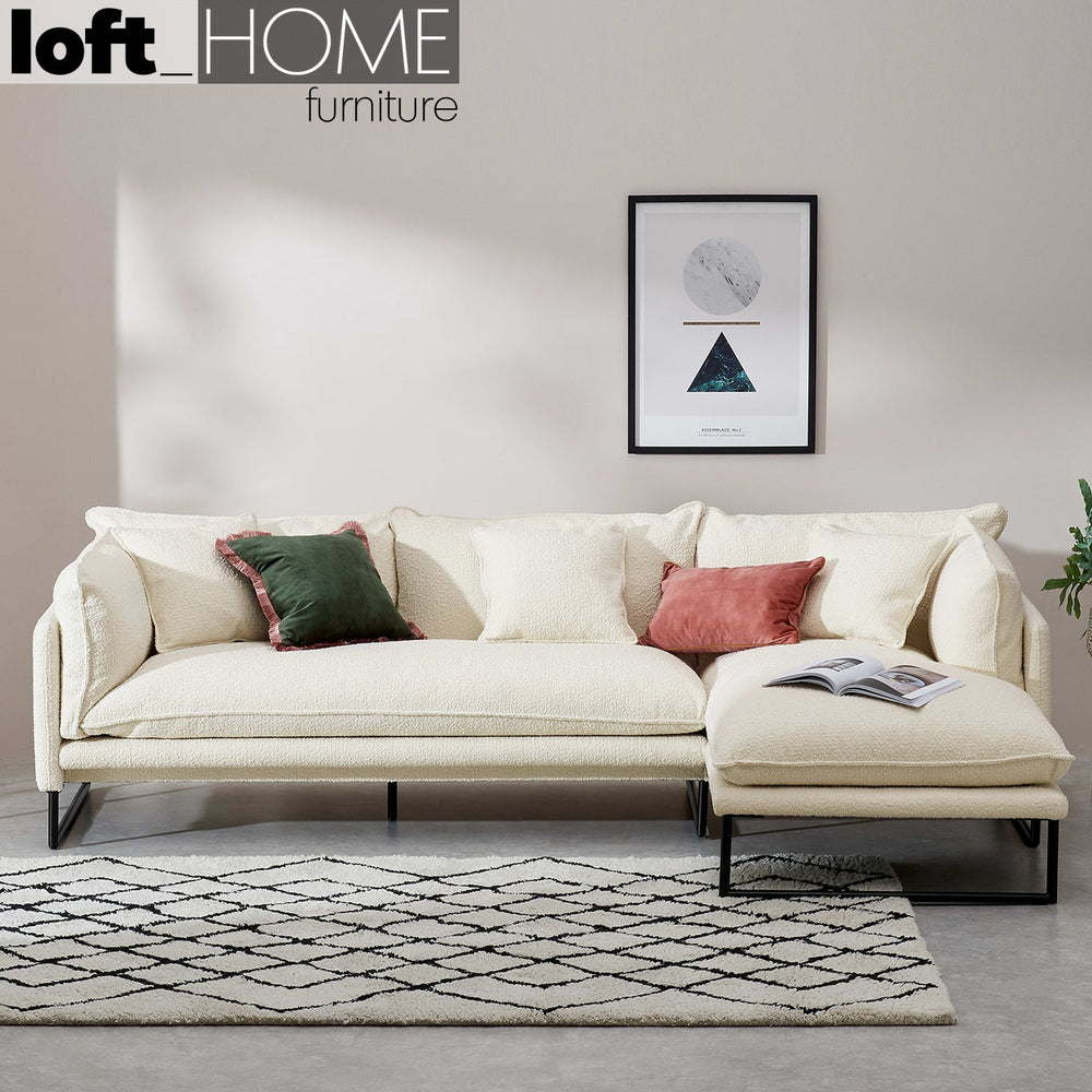 Modern boucle l shape sectional sofa malini 2+l primary product view.