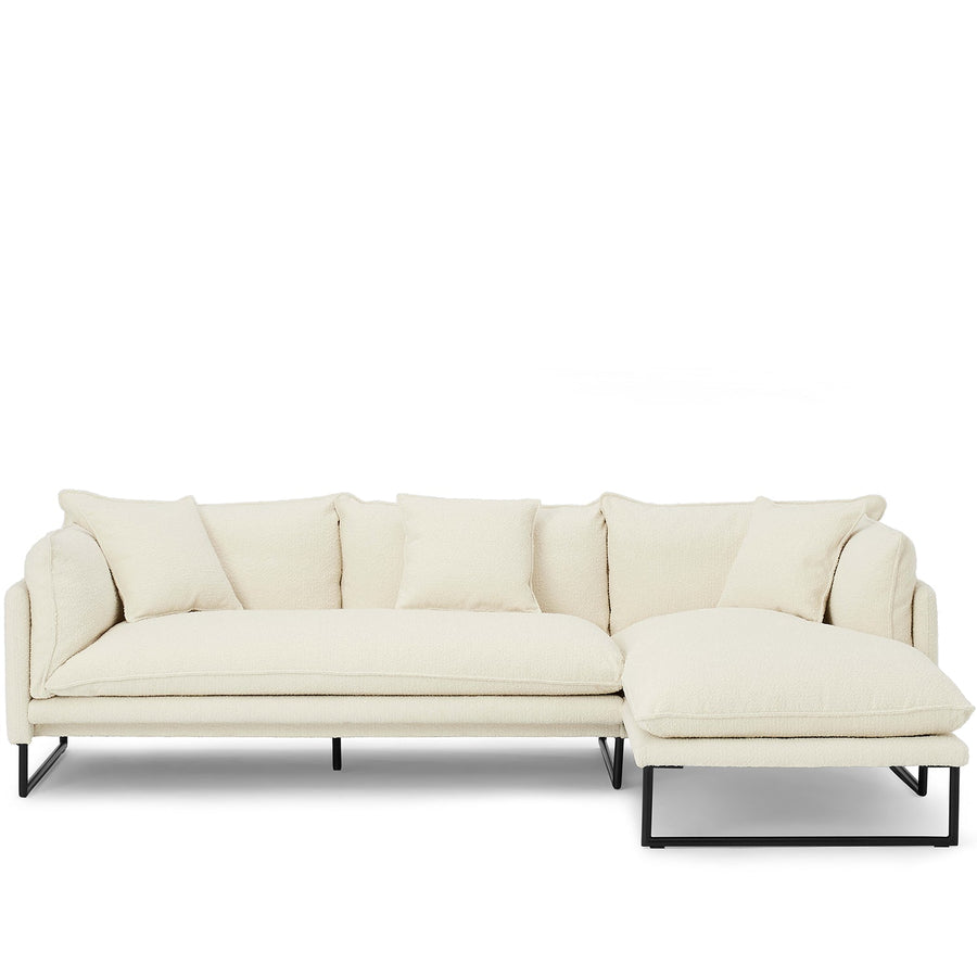 Modern boucle l shape sectional sofa malini 2+l in white background.