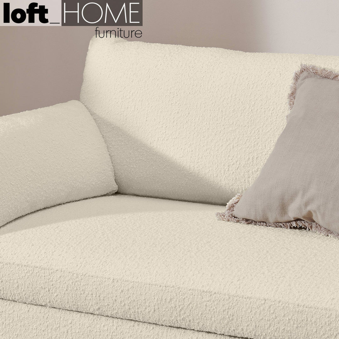 Modern boucle sofa bed hitomi whitewash in close up details.