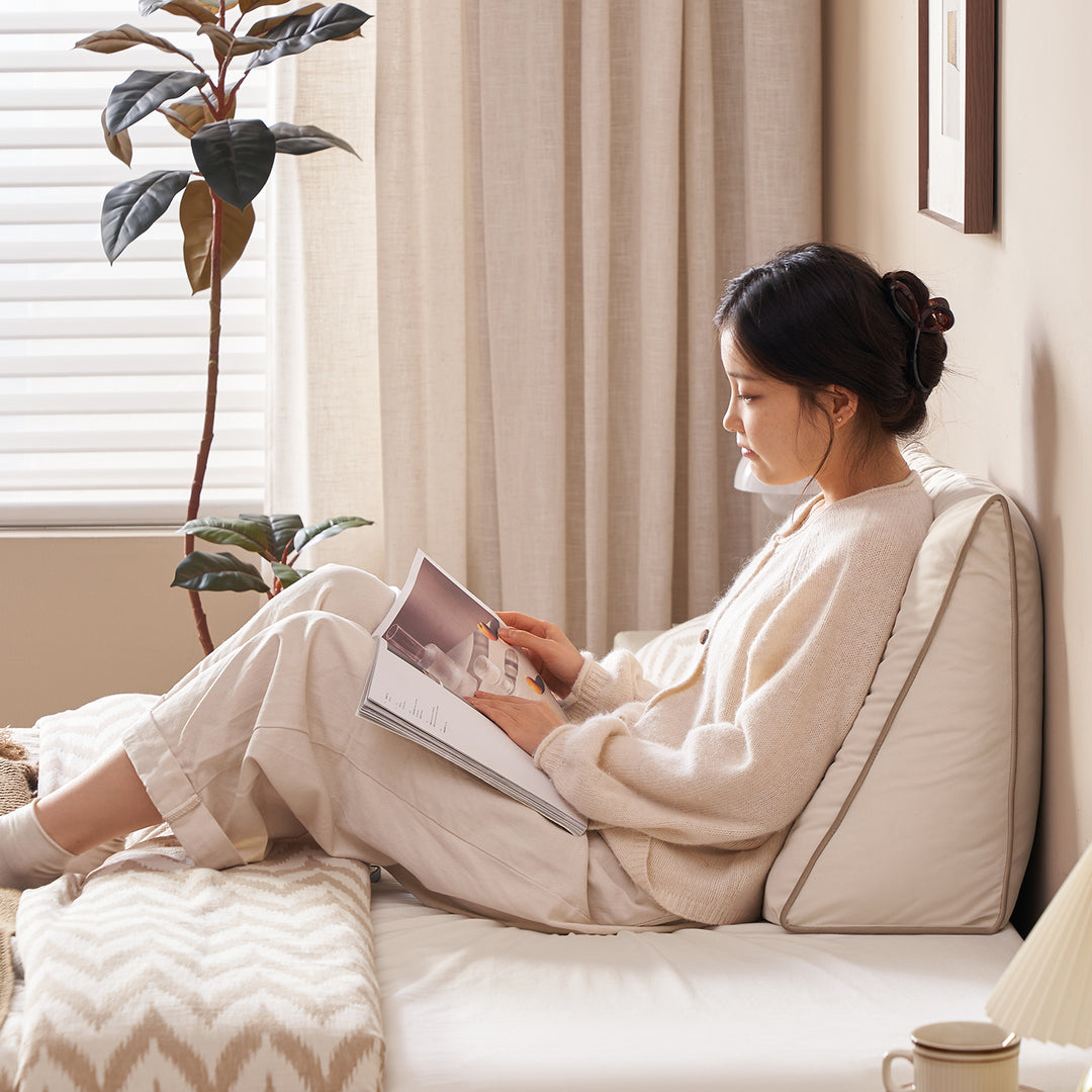 Modern cat scratch resistant fabric triangle rest pillow you in panoramic view.