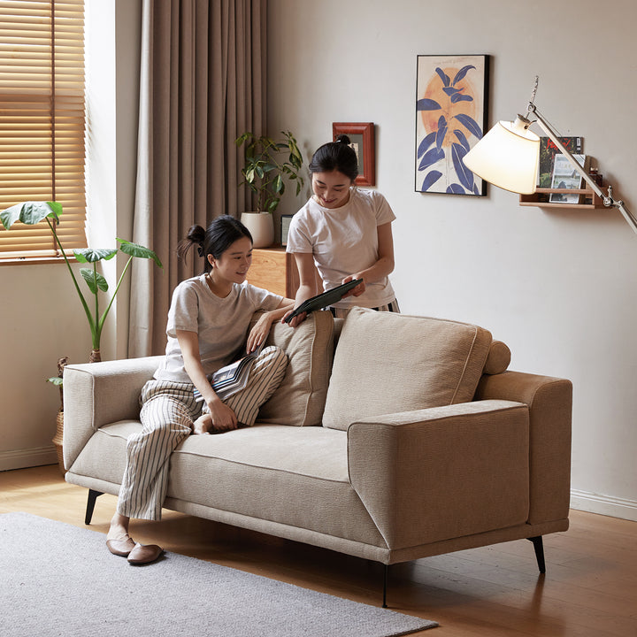 Modern chenille velvet fabric 2 seater sofa bed unfold in close up details.