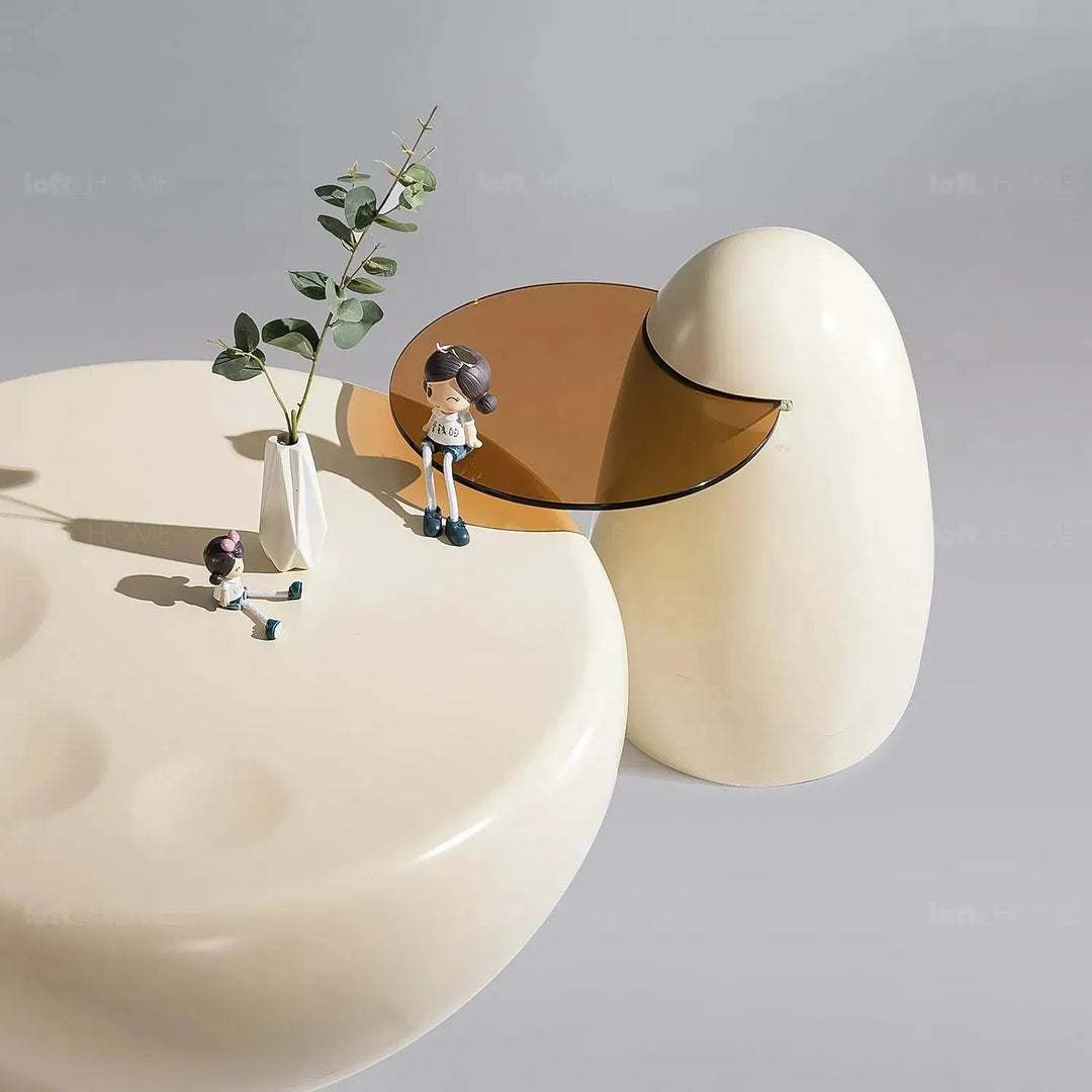 Contemporary polyurethane coffee table 2pcs set cat paw in panoramic view.