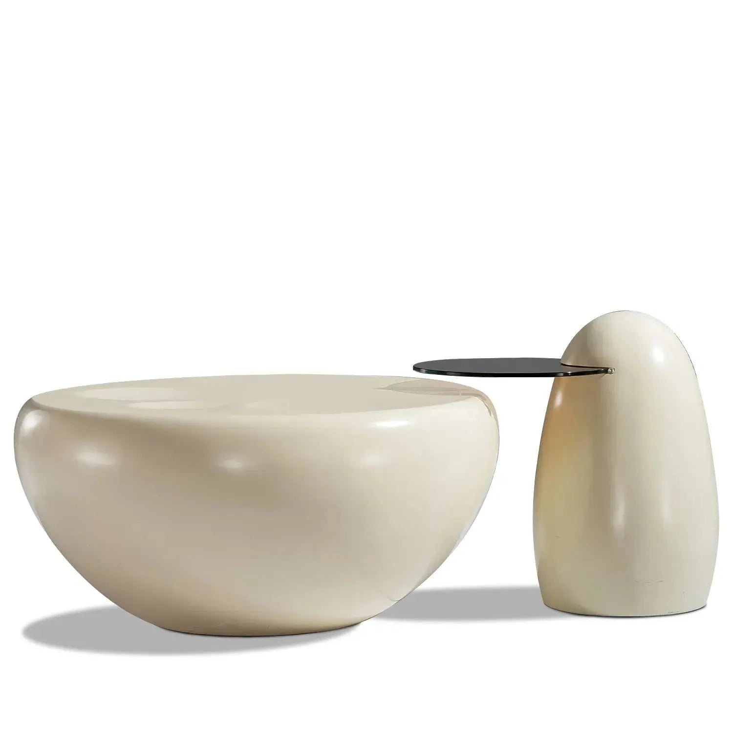 Contemporary polyurethane coffee table 2pcs set cat paw in white background.
