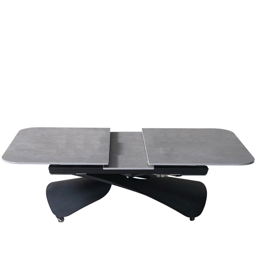 Modern extendable sintered stone coffee x dining table mateo in white background.