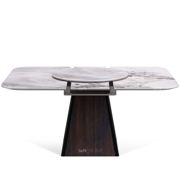 Modern extendable sintered stone dining table dale in close up details.
