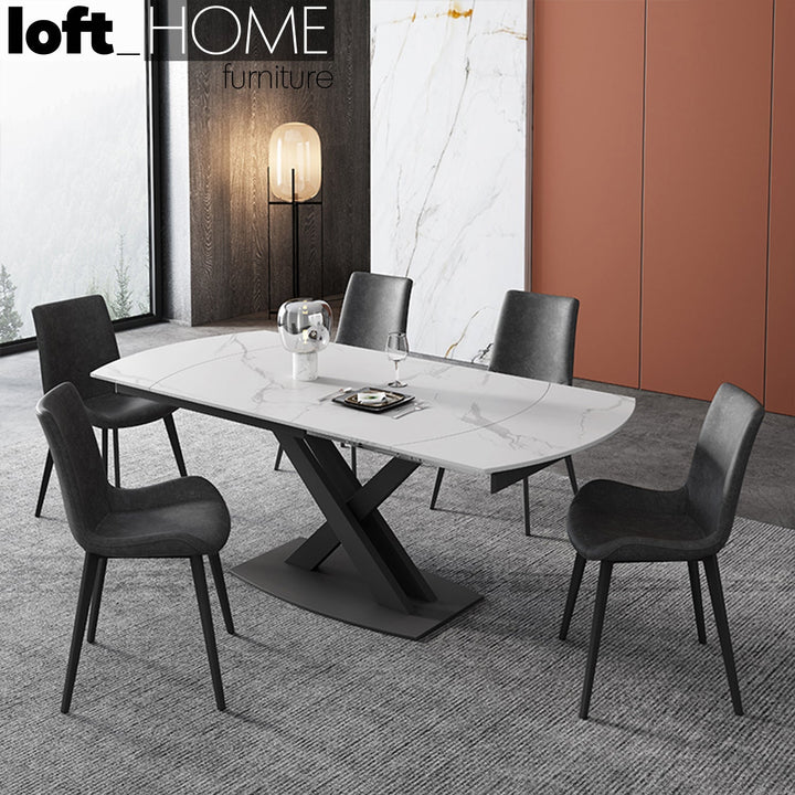 Modern extendable sintered stone dining table luvia in close up details.