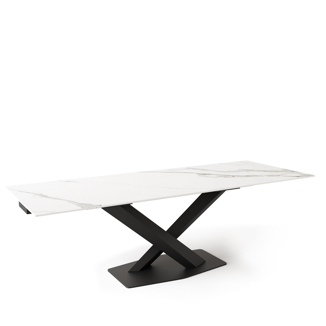 Modern extendable sintered stone dining table stratos in panoramic view.