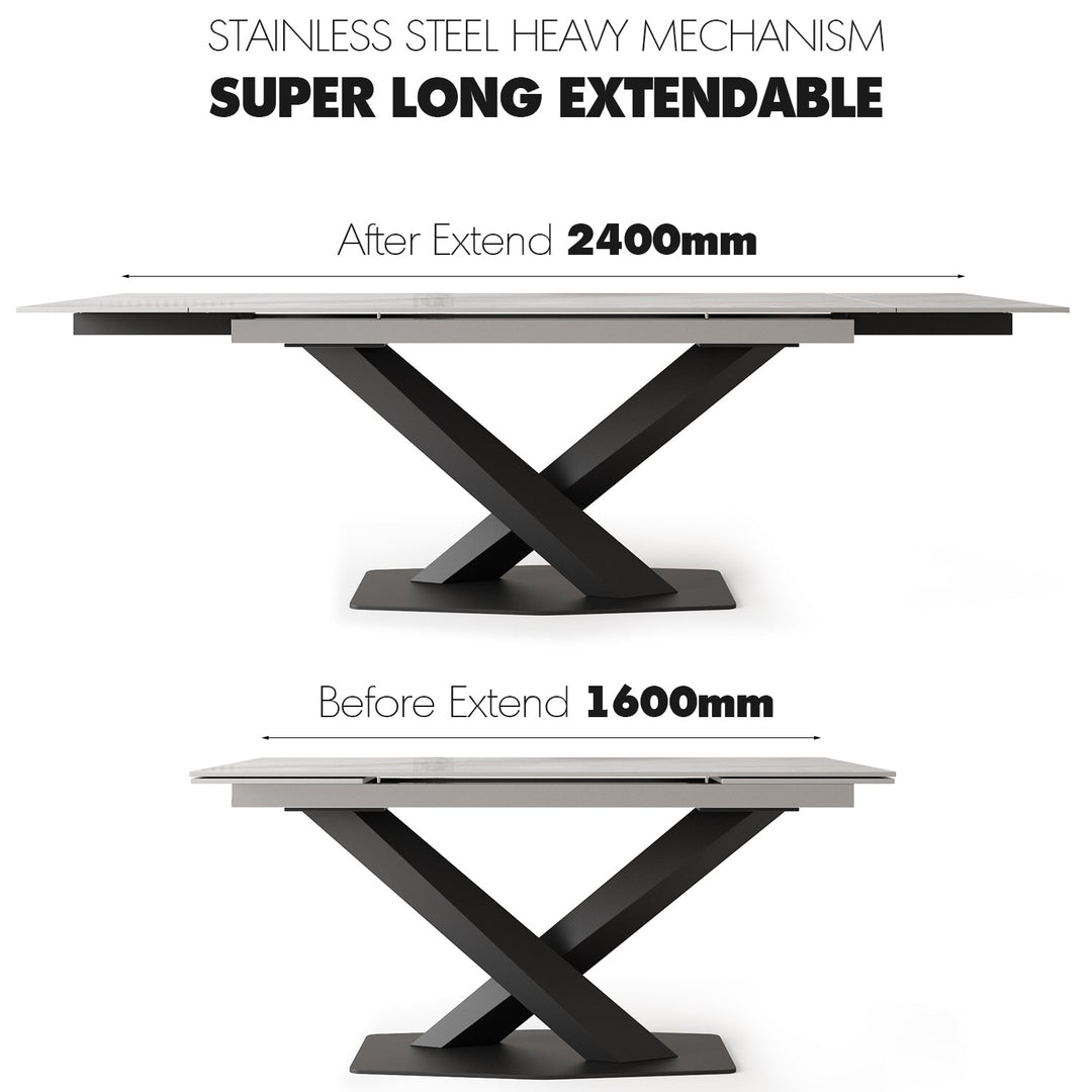 Modern extendable sintered stone dining table stratos color swatches.