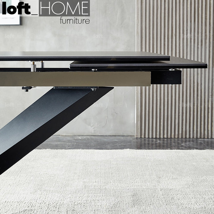 Modern extendable sintered stone dining table stratos in details.