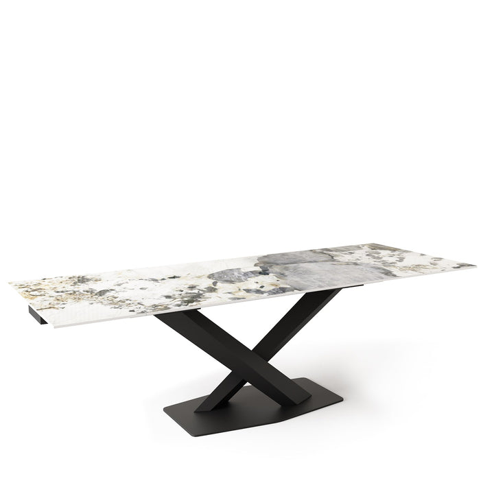 Modern extendable sintered stone dining table stratos layered structure.