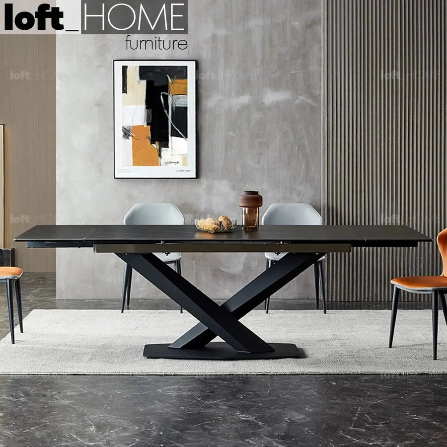 Modern extendable sintered stone dining table stratos primary product view.