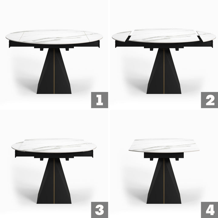 Modern extendable sintered stone round dining table egypt in close up details.