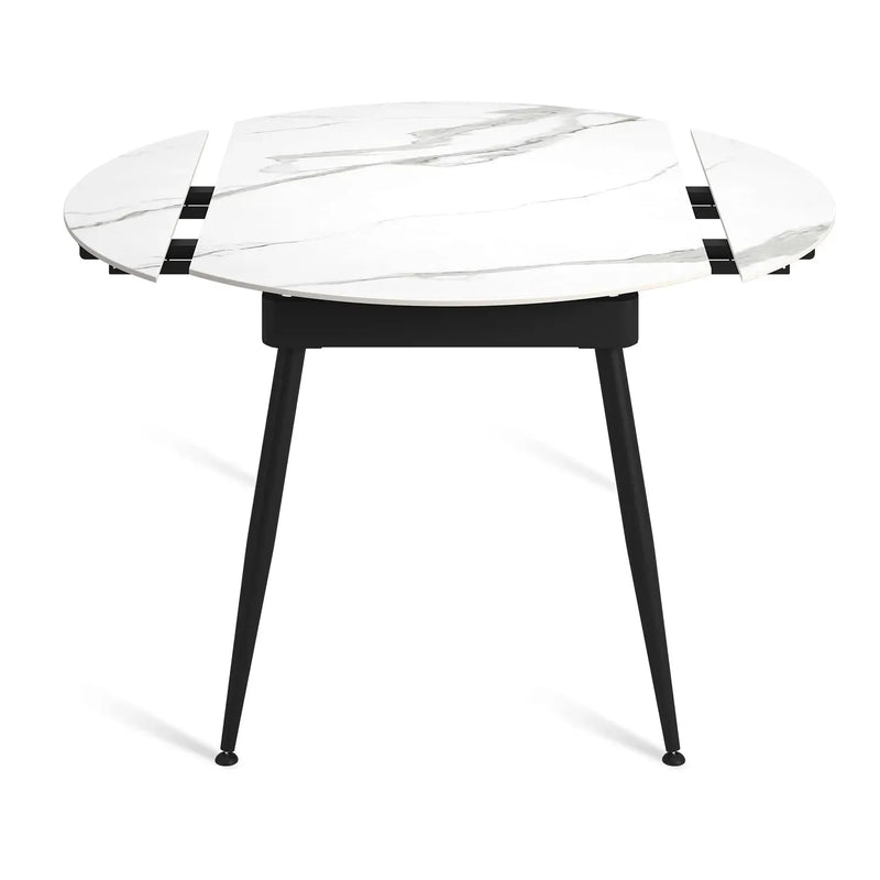Modern extendable sintered stone round dining table kady with context.