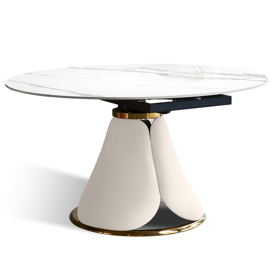 Modern extendable sintered stone round dining table petal conceptual design.