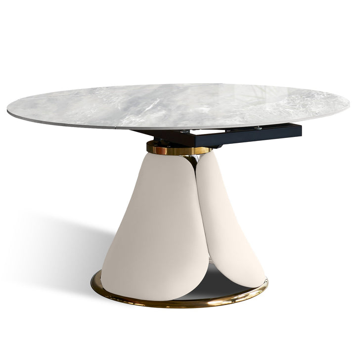 Modern extendable sintered stone round dining table petal situational feels.