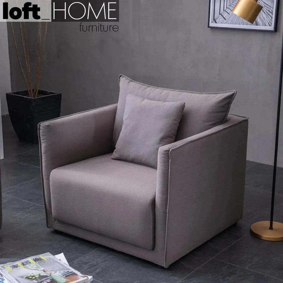 Modern fabric 1 seater sofa adam in details.