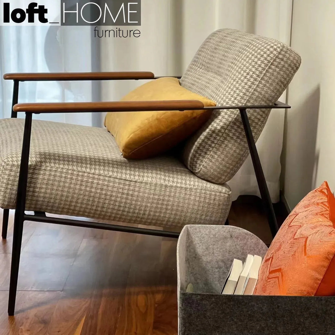 Industrial fabric 1 seater sofa lars in panoramic view.