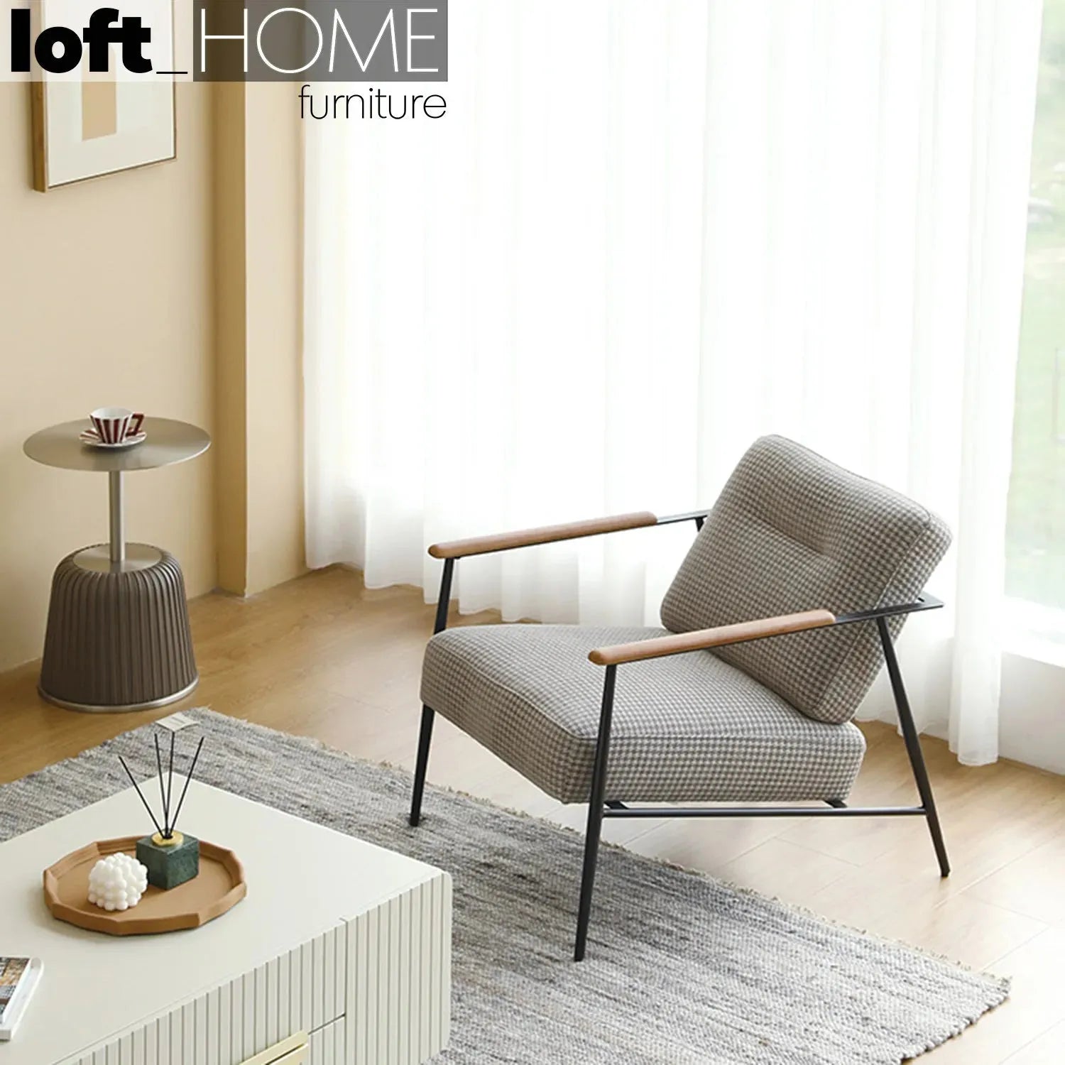 Industrial fabric 1 seater sofa lars in details.