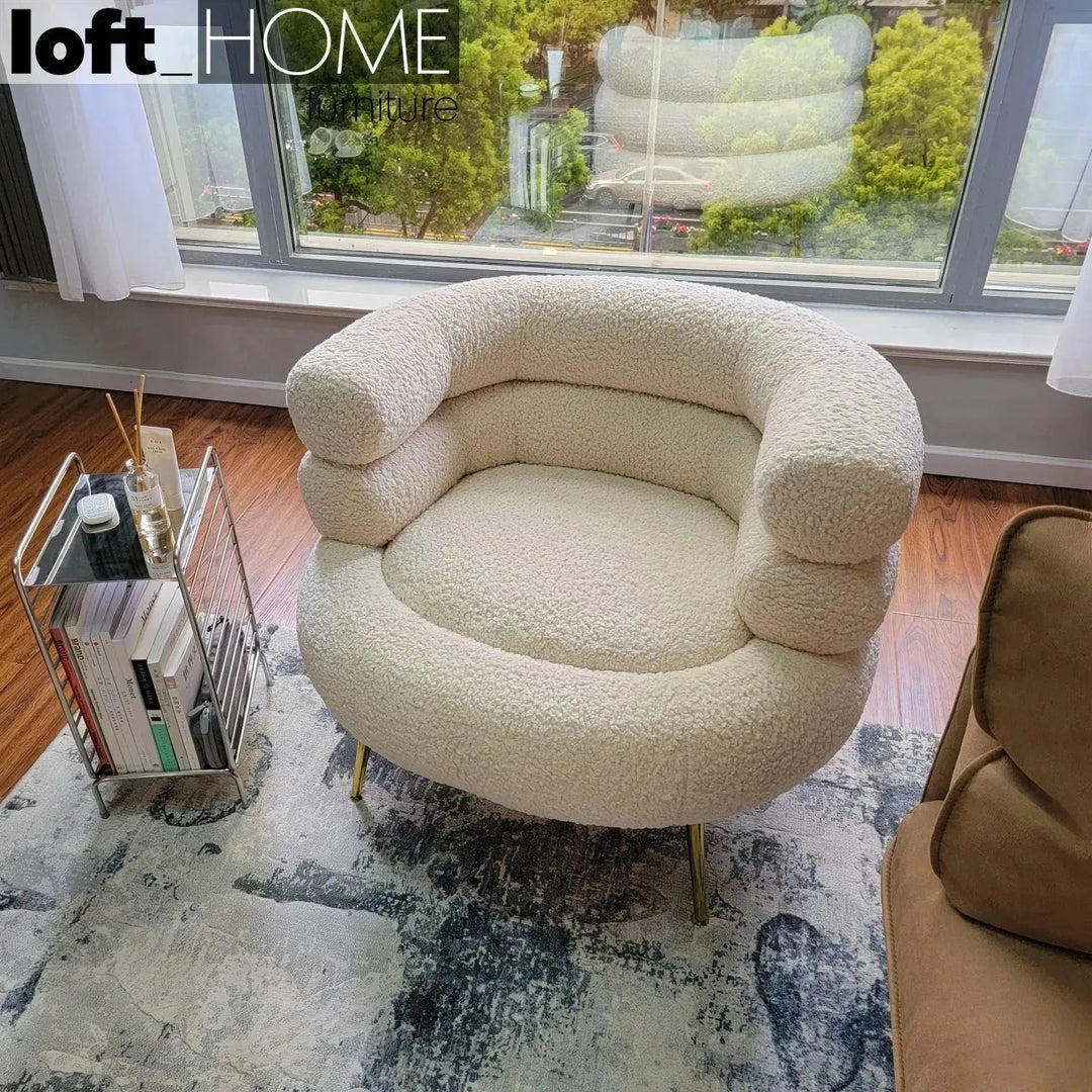Cream fabric 1 seater sofa sheepskin environmental situation.