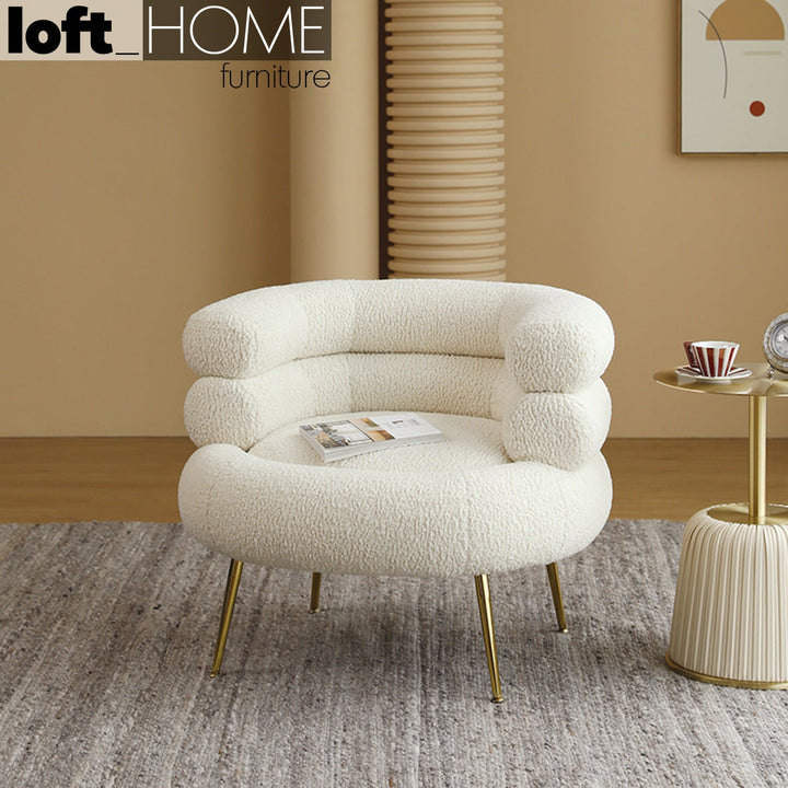 Modern fabric 1 seater sofa sheepskin primary product view.