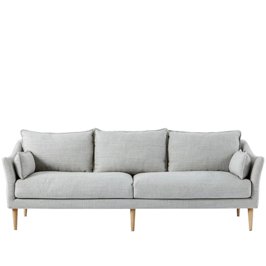 Scandinavian fabric 3 seater sofa cammy in white background.