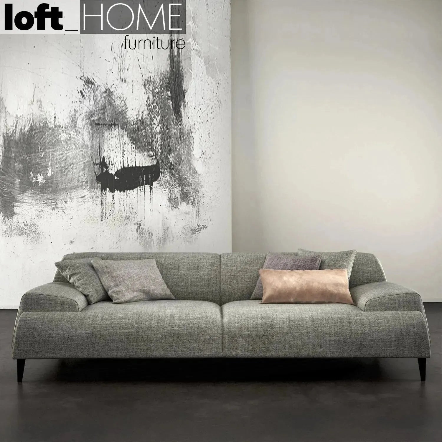 Modern fabric 3 seater sofa cave with context.