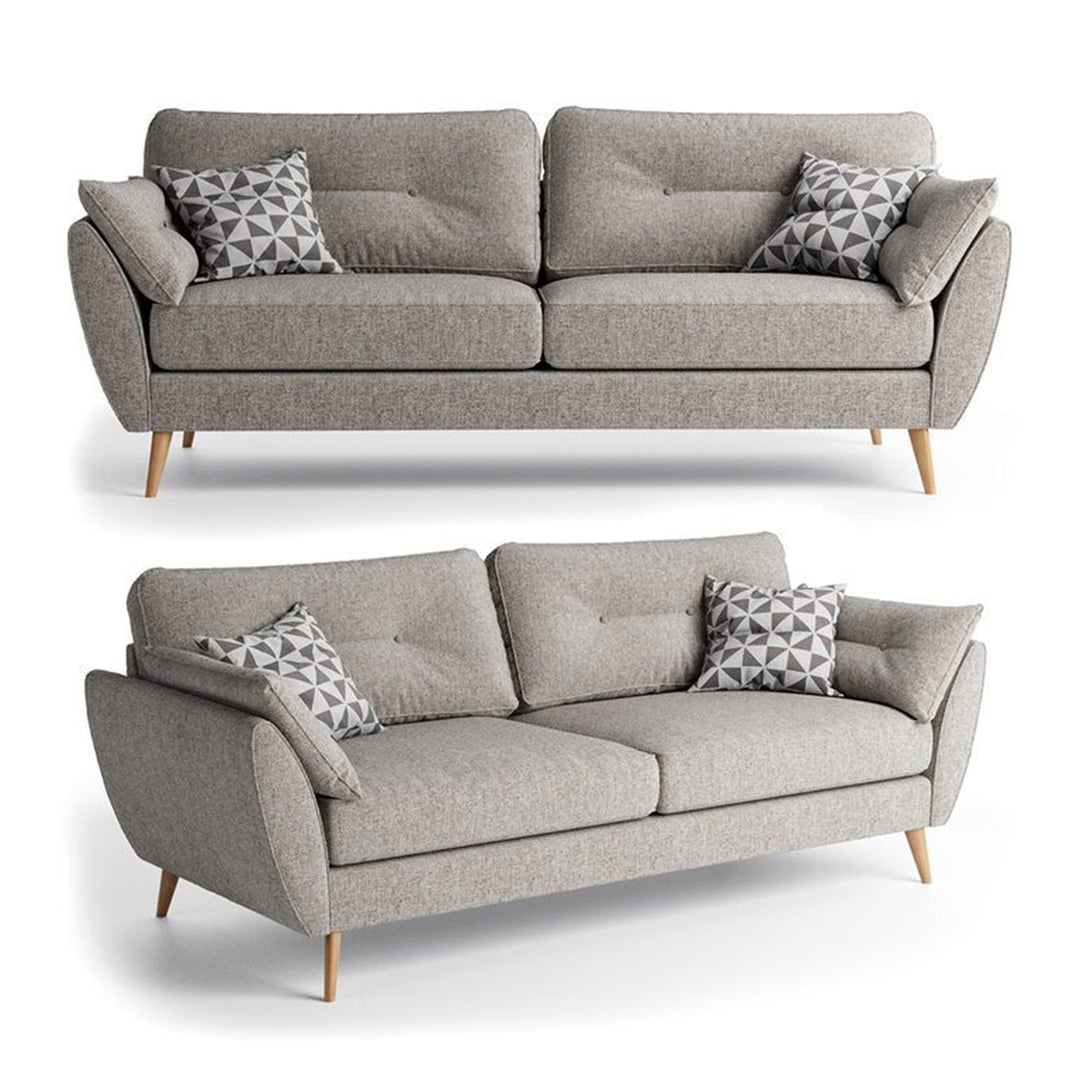 Modern fabric 3 seater sofa henri in close up details.