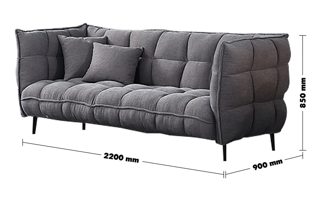 Modern fabric 3 seater sofa husk size charts.
