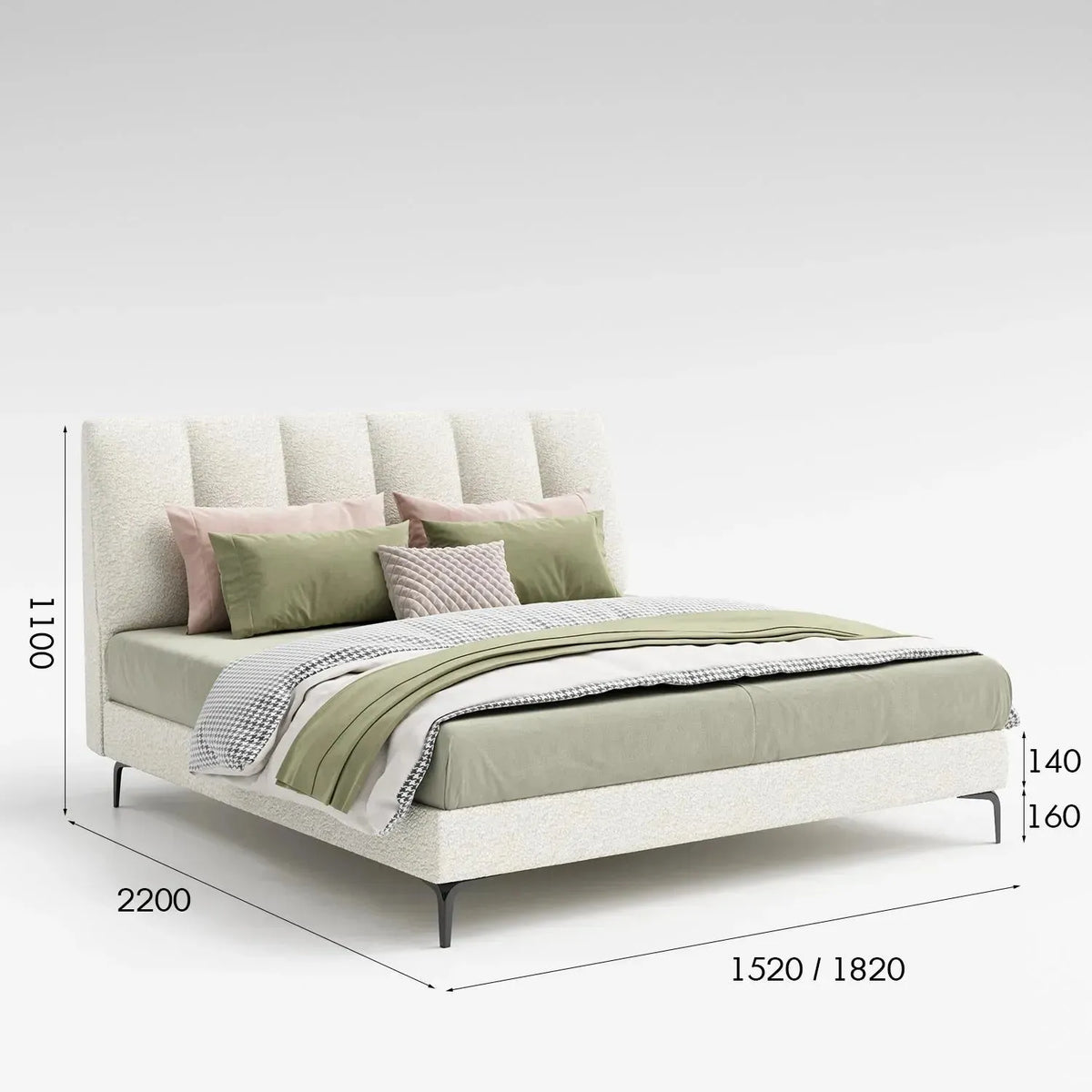 Cream sheepskin fabric bed cory size charts.