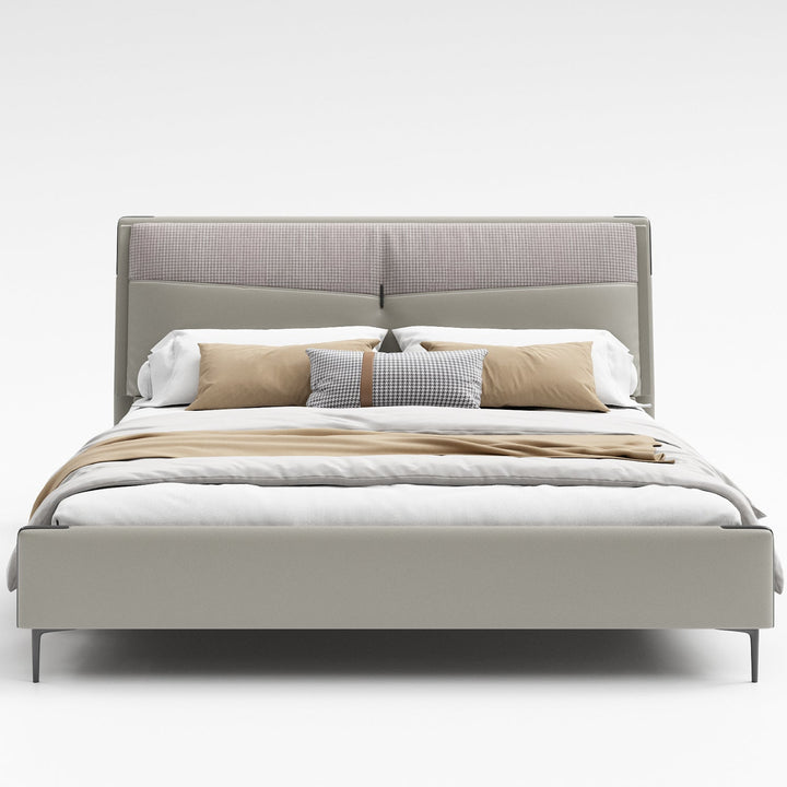 Modern fabric bed romola in panoramic view.