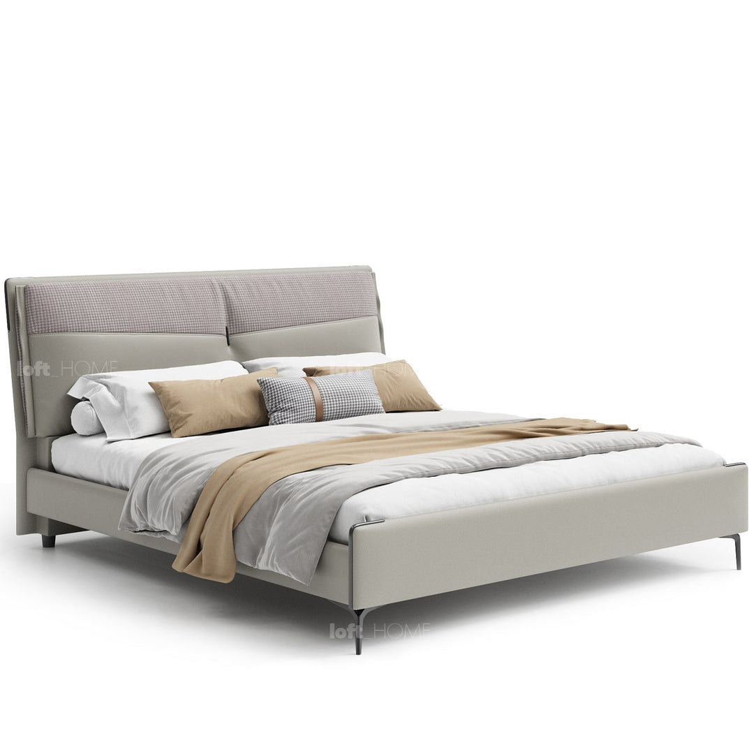 Modern fabric bed romola in white background.